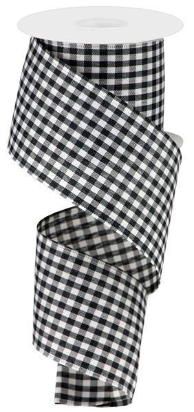 Black White - Primitive Gingham Check Wire Ribbon - ( 2-1/2 Inch | 10 Yards ) BBCrafts.com