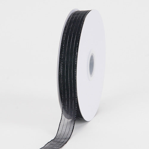 Black with Black Lines - Corsage Ribbon - ( W: 3/8 Inch | L: 50 Yards ) BBCrafts.com