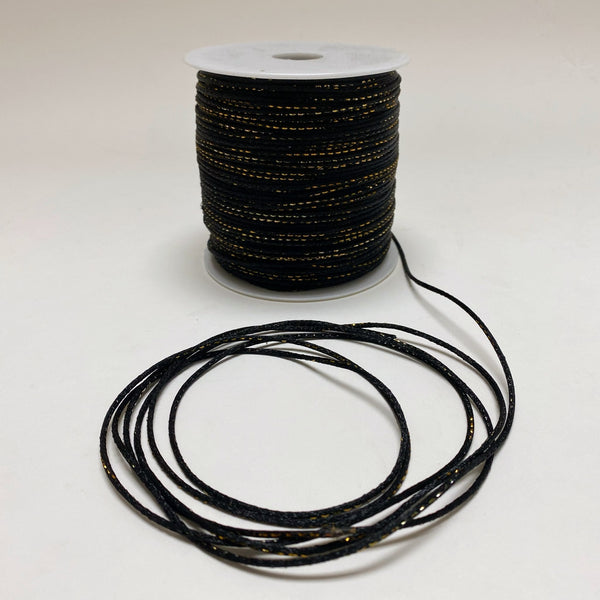 Black with Gold - 2mm Satin Rat Tail Cord - ( 2mm x 200 Yards ) BBCrafts.com