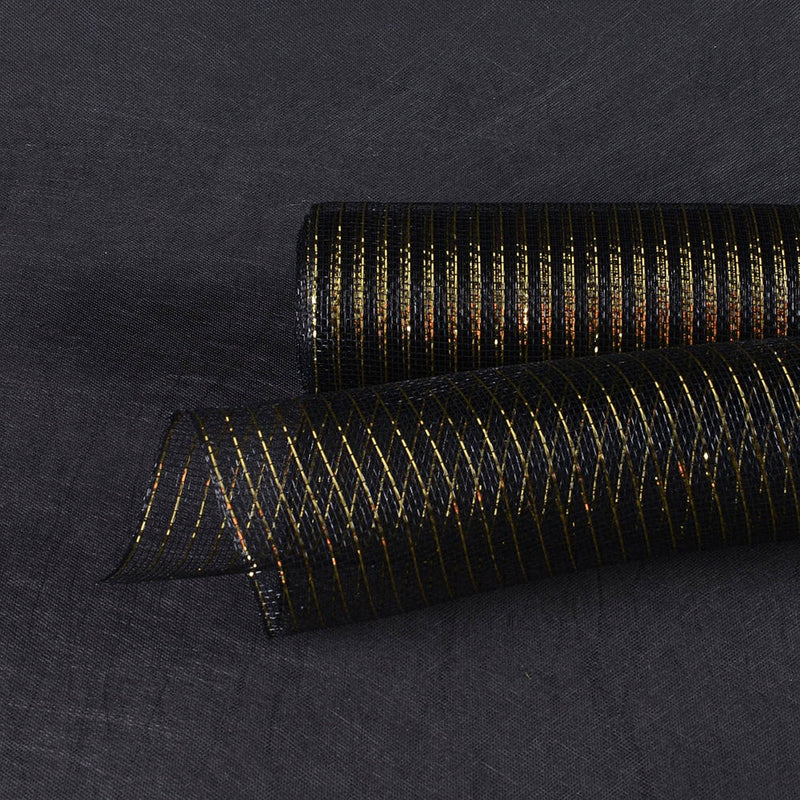 Black with Gold - Deco Mesh Wrap Metallic Stripes - ( 10 Inch x 10 Yards ) BBCrafts.com