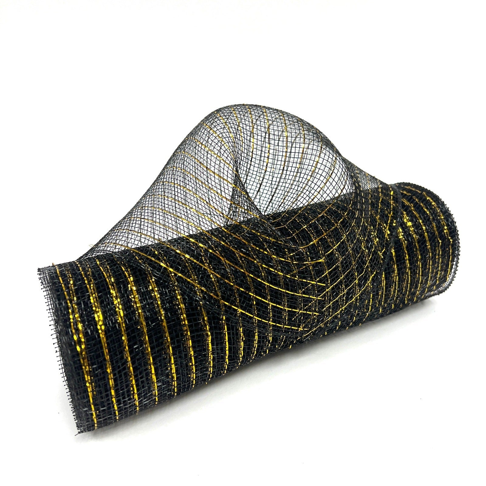Black with Gold - Deco Mesh Wrap Metallic Stripes - ( 10 Inch x 10 Yards ) BBCrafts.com