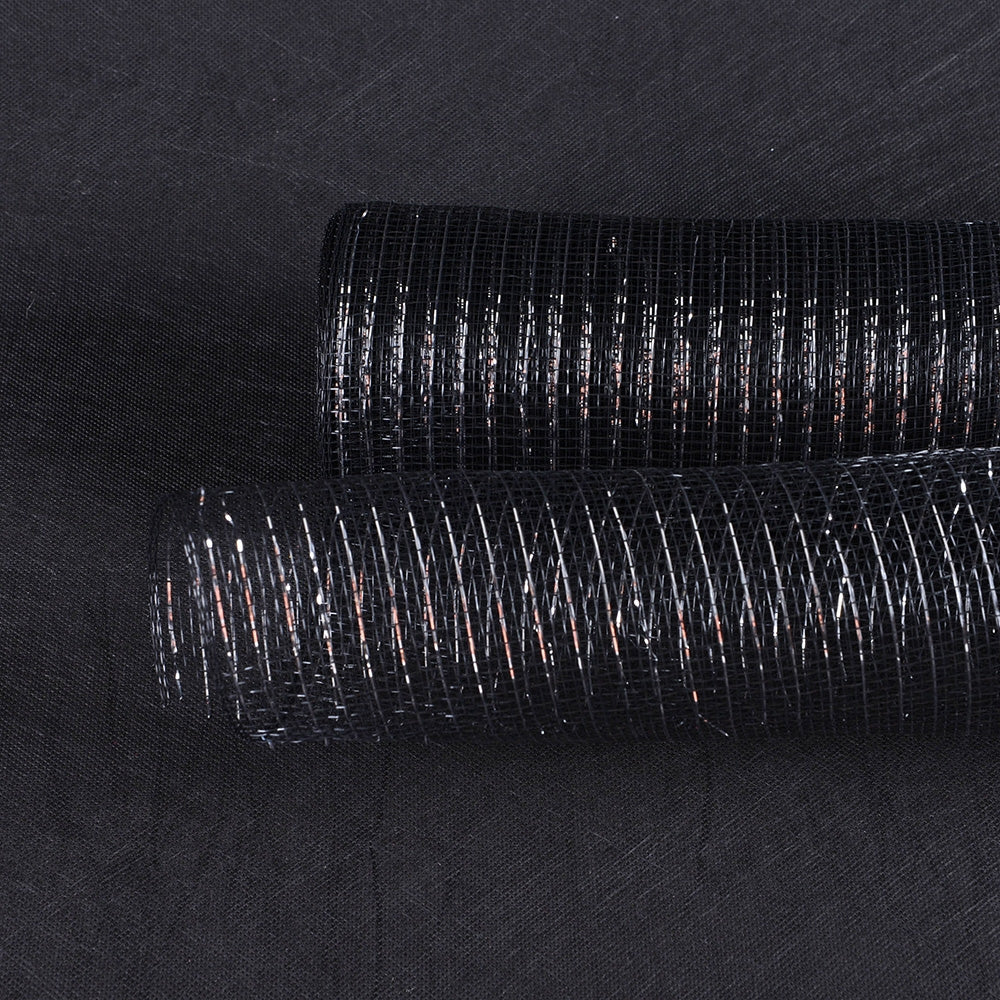 Black with Silver - Deco Mesh Wrap Metallic Stripes - ( 10 Inch x 10 Yards ) BBCrafts.com