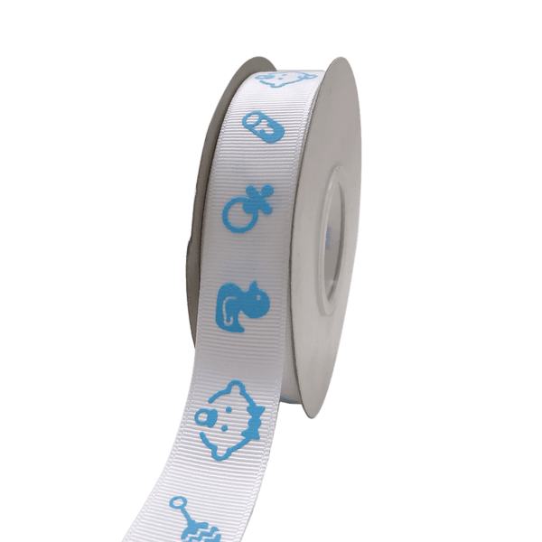 Blue - Baby Face Print - Grosgrain Ribbon Baby Design ( W: 7/8 Inch | L: 25 Yards ) BBCrafts.com