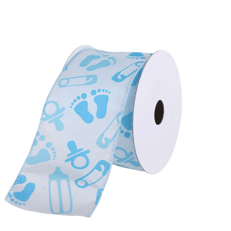 Blue Baby Print Satin Wired Ribbon 2.5 x10yds