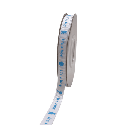 Blue - It's a boy - Grosgrain Ribbon Baby Design ( W: 3/8 Inch | L: 25 Yards ) BBCrafts.com