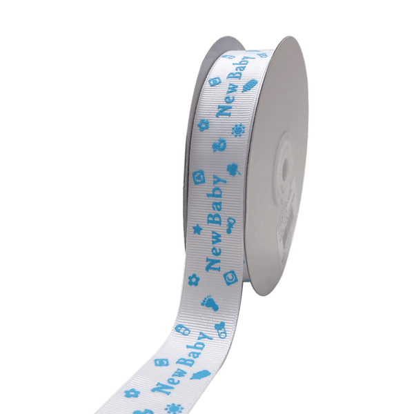 Blue - New Baby - Grosgrain Ribbon Baby Design ( W: 7/8 Inch | L: 25 Yards ) BBCrafts.com