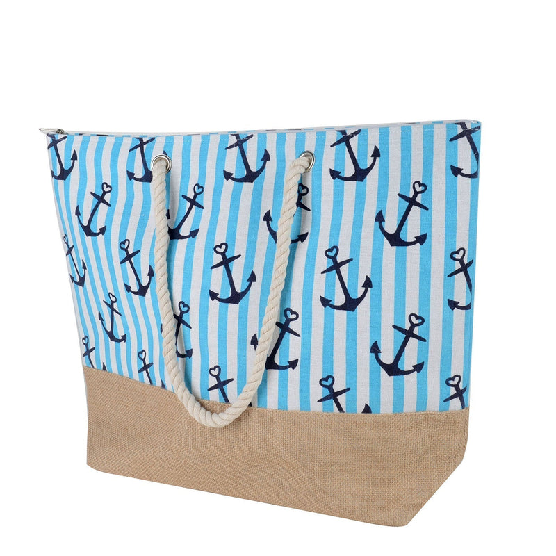 Blue Summer Anchor Tote Bag - 22 Inch x 15 Inch - Women Swim Pool Bag Large Tote BBCrafts.com