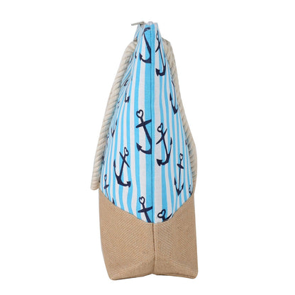 Blue Summer Anchor Tote Bag - 22 Inch x 15 Inch - Women Swim Pool Bag Large Tote BBCrafts.com