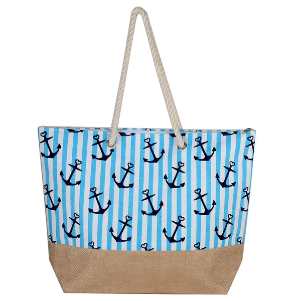 Blue Summer Anchor Tote Bag - 22 Inch x 15 Inch - Women Swim Pool Bag Large Tote BBCrafts.com