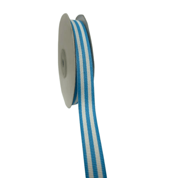 Blue with White - Grosgrain Ribbon Stripe Design - ( W: 5/8 Inch | L: 25 Yards ) BBCrafts.com