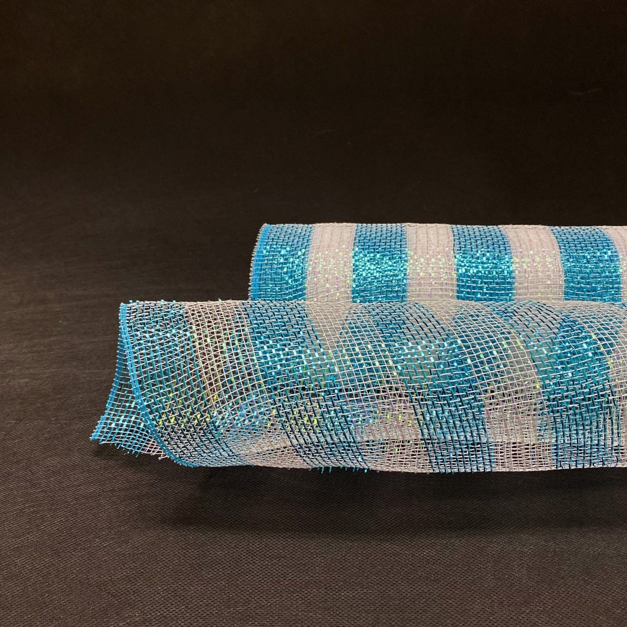Deco Mesh Wraps Poly Deco Mesh Wrap with Laser Mono Stripe Blue with White ( 21 Inch x ...