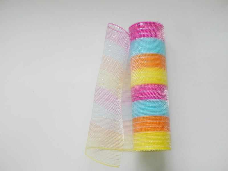 Bright Rainbow Wide Stripes Deco Mesh - Holiday Floral Deco Mesh - ( 10 Inch x 10 Yards ) BBCrafts.com