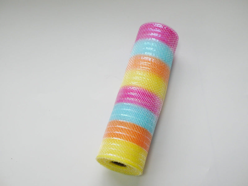 Bright Rainbow Wide Stripes Deco Mesh - Holiday Floral Deco Mesh - ( 10 Inch x 10 Yards ) BBCrafts.com