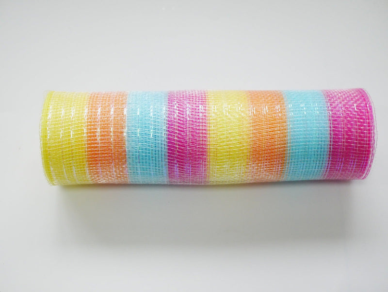 Bright Rainbow Wide Stripes Deco Mesh - Holiday Floral Deco Mesh - ( 10 Inch x 10 Yards ) BBCrafts.com