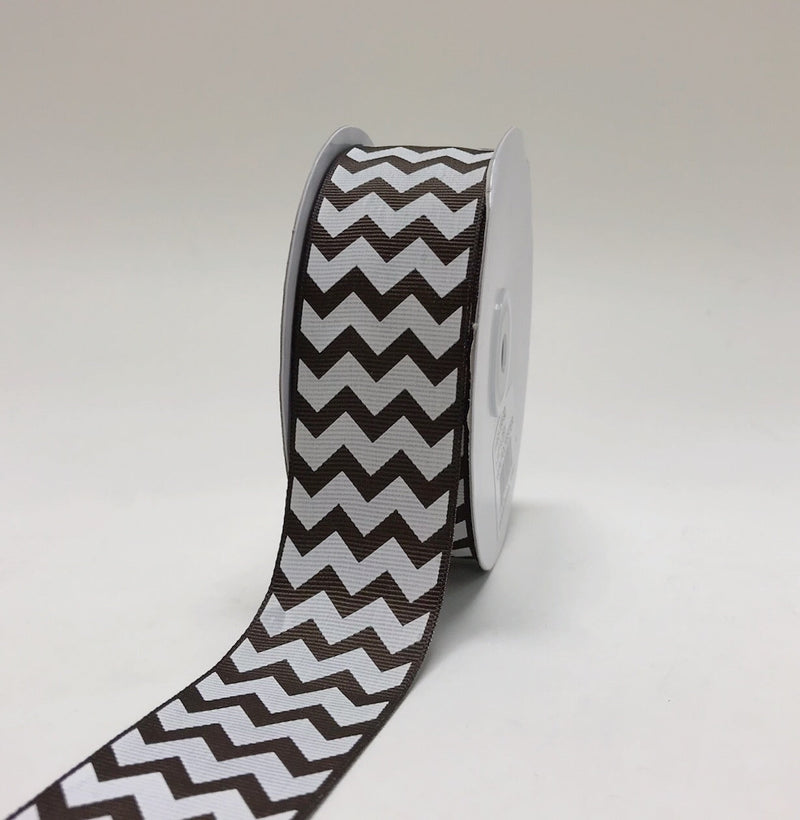 Brown - Chevron Design Grosgrain Ribbon ( 1 - 1/2 Inch | 25 Yards ) BBCrafts.com