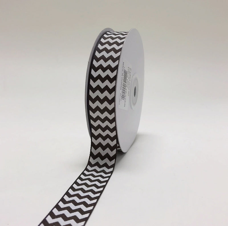 Brown - Chevron Design Grosgrain Ribbon ( 7/8 Inch | 25 Yards ) BBCrafts.com