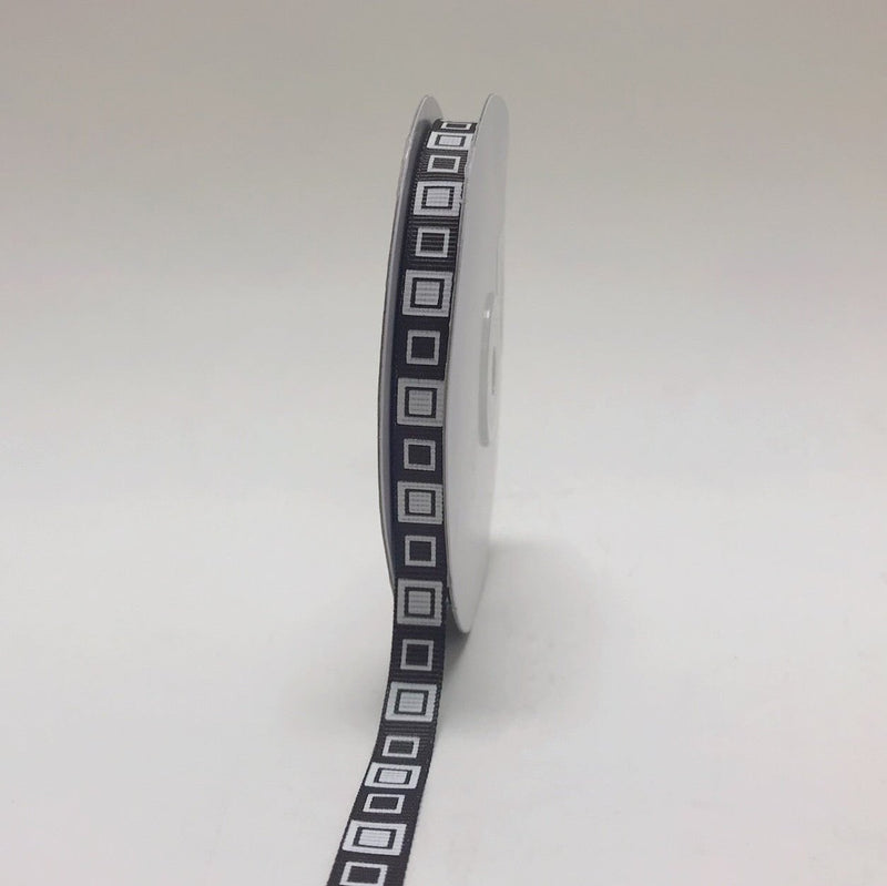 Brown - Square Design Grosgrain Ribbon ( 3/8 Inch | 25 Yards ) BBCrafts.com