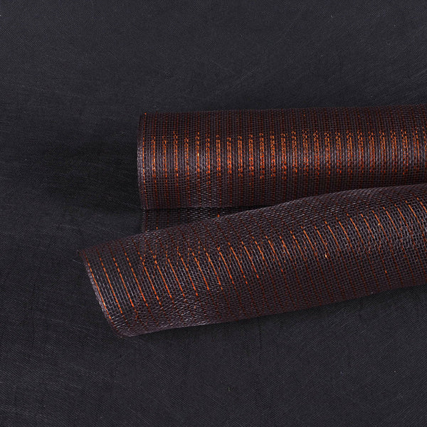 Brown with Copper Line - Deco Mesh Wrap Metallic Stripes - ( 21 Inch x 10 Yards ) BBCrafts.com