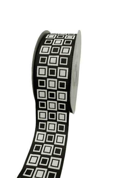 Brown with White - Square Design Grosgrain Ribbon ( 1 - 1/2 Inch | 25 Yards ) BBCrafts.com