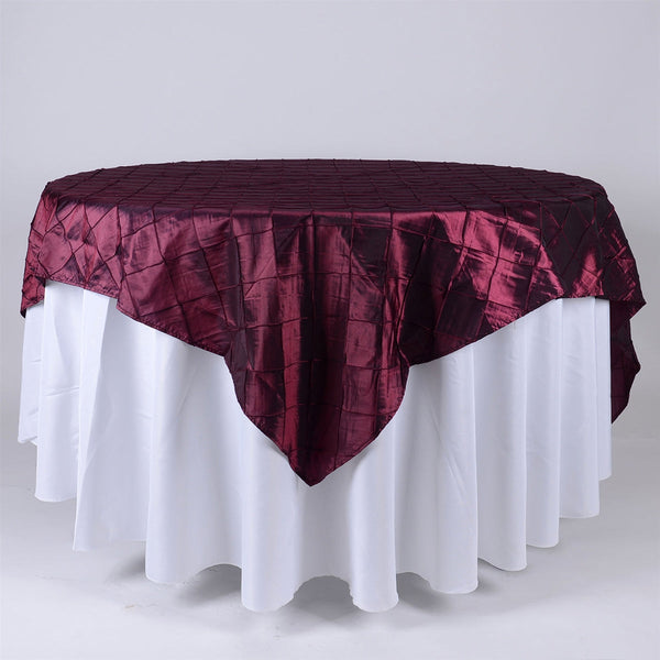 Burgundy - 72 Inch x 72 Inch Square Pintuck Satin Overlay BBCrafts.com