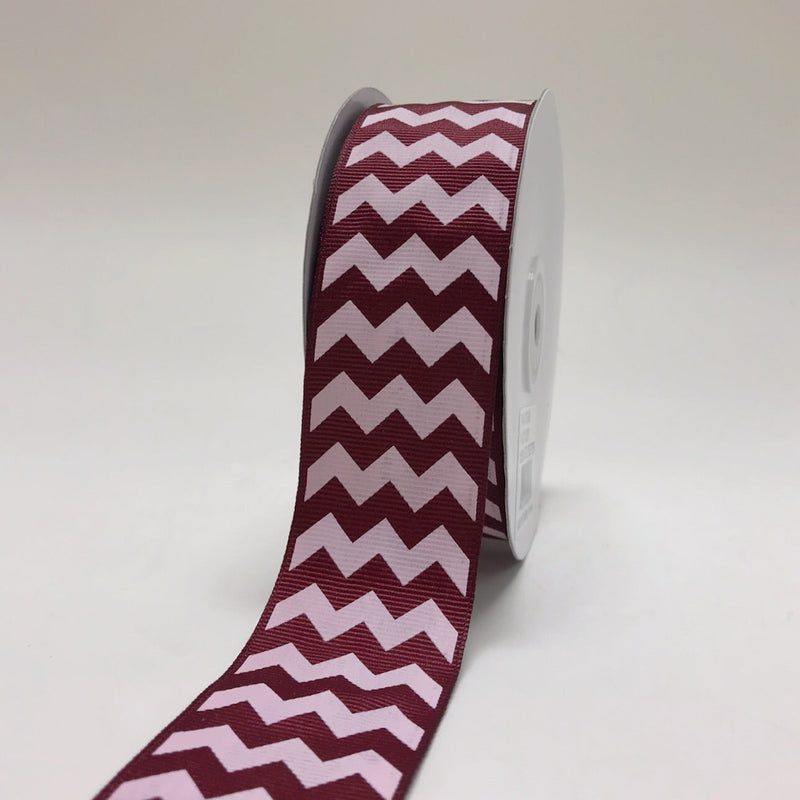 Burgundy - Chevron Design Grosgrain Ribbon ( 1 - 1/2 Inch