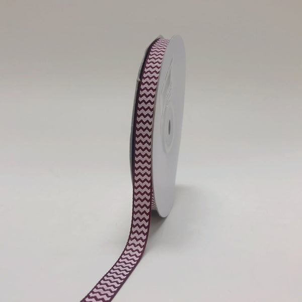 Burgundy - Chevron Design Grosgrain Ribbon ( 3/8 Inch | 25 Yards ) BBCrafts.com