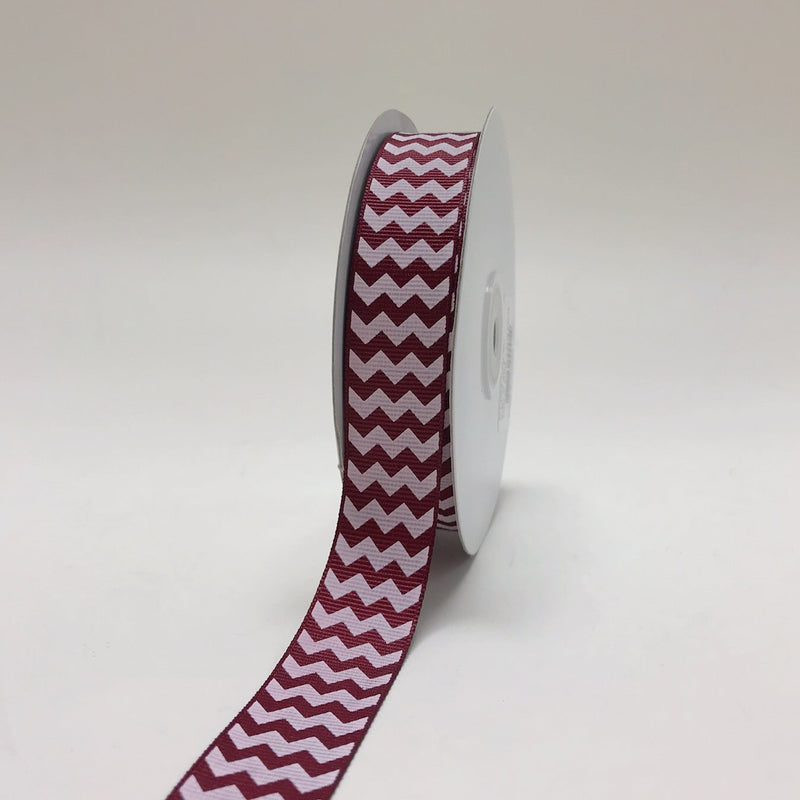 Burgundy - Chevron Design Grosgrain Ribbon ( 7/8 Inch | 25 Yards ) BBCrafts.com