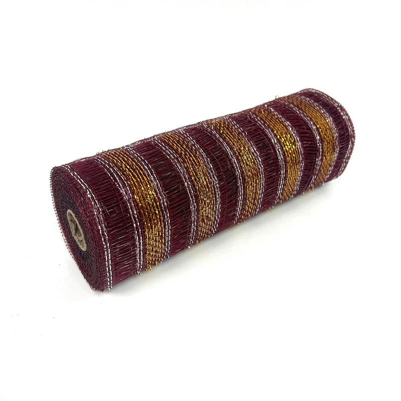 Burgundy - Deco Mesh Eyelash Metallic Stripes - (10 Inch x 10 Yards) BBCrafts.com