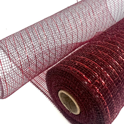Burgundy - Deco Mesh Wrap Metallic Stripes - ( 10 Inch x 10 Yards ) BBCrafts.com