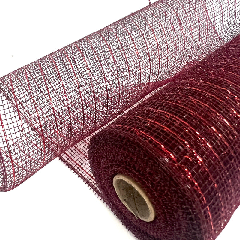 Burgundy - Deco Mesh Wrap Metallic Stripes - ( 10 Inch x 10 Yards ) BBCrafts.com