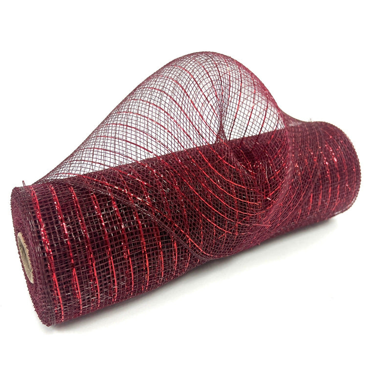 Burgundy - Deco Mesh Wrap Metallic Stripes - ( 10 Inch x 10 Yards ) BBCrafts.com