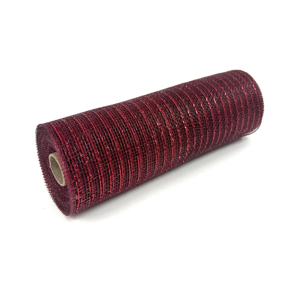 Burgundy - Deco Mesh Wrap Metallic Stripes - ( 10 Inch x 10 Yards ) BBCrafts.com