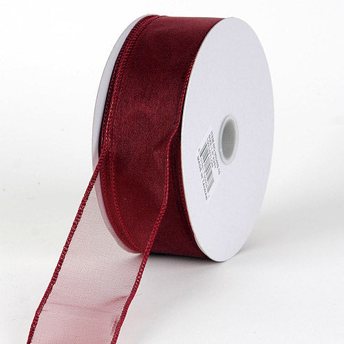 Burgundy - Organza Ribbon Thick Wire Edge 25 Yards - ( 2 - 1/2 Inch | 25 Yards ) BBCrafts.com