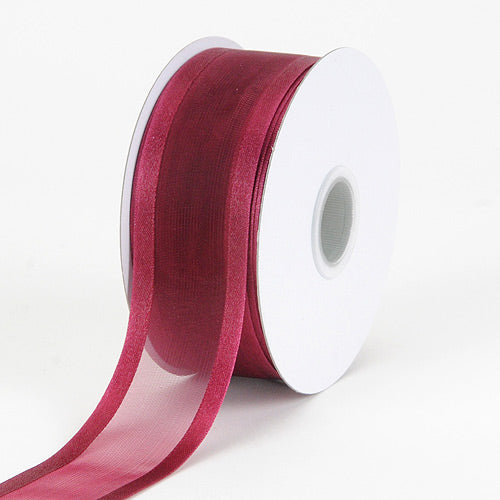 Burgundy - Organza Ribbon Two Striped Satin Edge - ( 1 - 1/2 Inch | 100 Yards ) BBCrafts.com