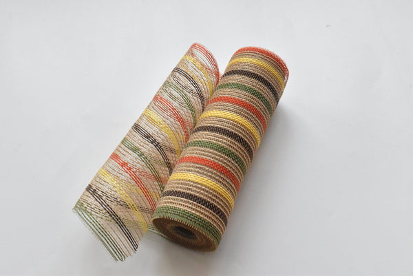 Burlap Rainbow Stripes Deco Mesh - Holiday Floral Deco Mesh - ( 10 Inch x 10 Yards ) BBCrafts.com