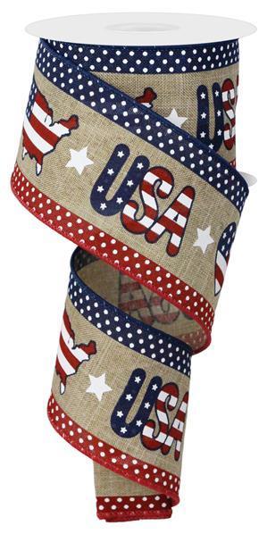 Burlap Red White Blue - Patterned Usa Wired Edge Ribbon - ( 2-1/2 Inch | 10 Yards ) BBCrafts.com