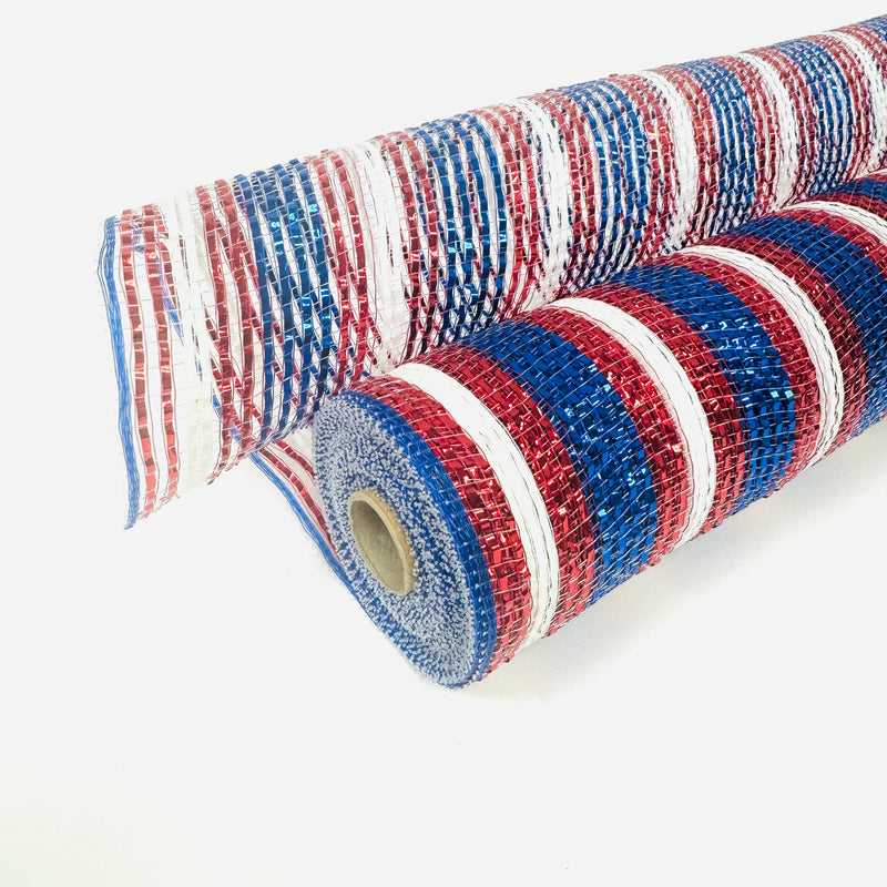 BBCrafts White Iridescent - Deco Mesh Wrap Metallic Stripes - ( 10 inch x 10 Yards )