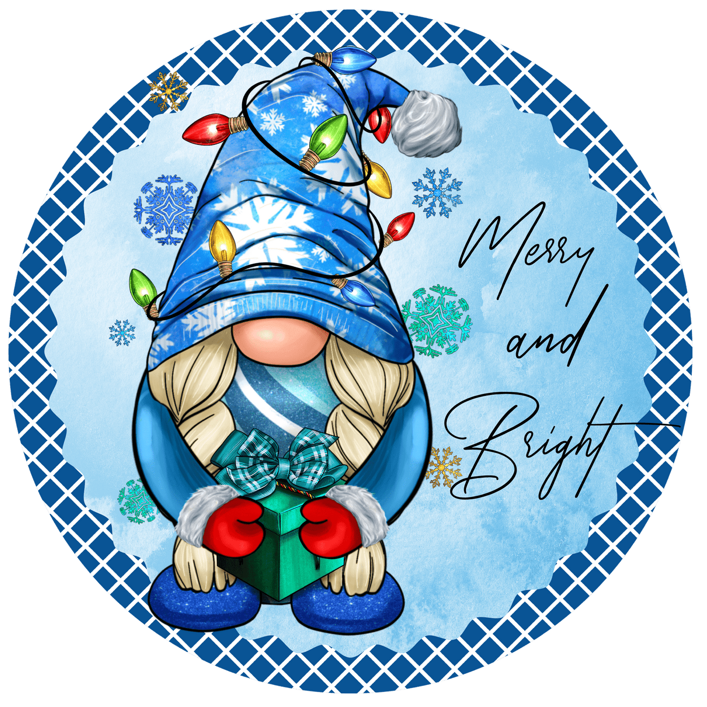 Christmas Gnomes Merry & Bright Metal / Vinyl Sign - Made in USA