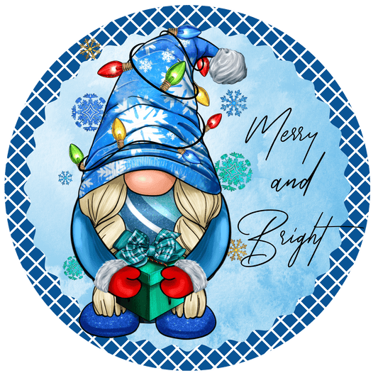 Christmas Gnomes Merry & Bright Metal / Vinyl Sign - Made in USA