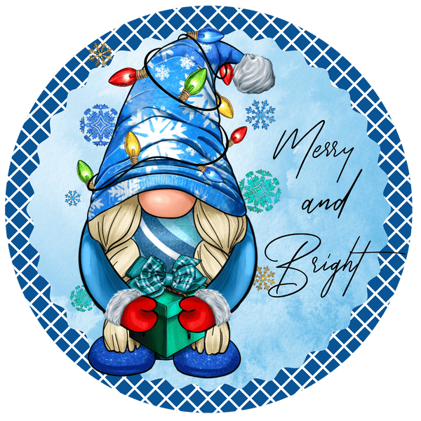 CHRISTMAS GNOMES Metal Sign: MERRY & BRIGHT - Wreath Accent - Made In USA BBCrafts.com