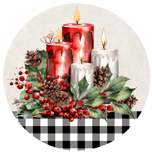 CHRISTMAS Metal Sign: CANDLES - Wreath Accent - Made In USA BBCrafts.com