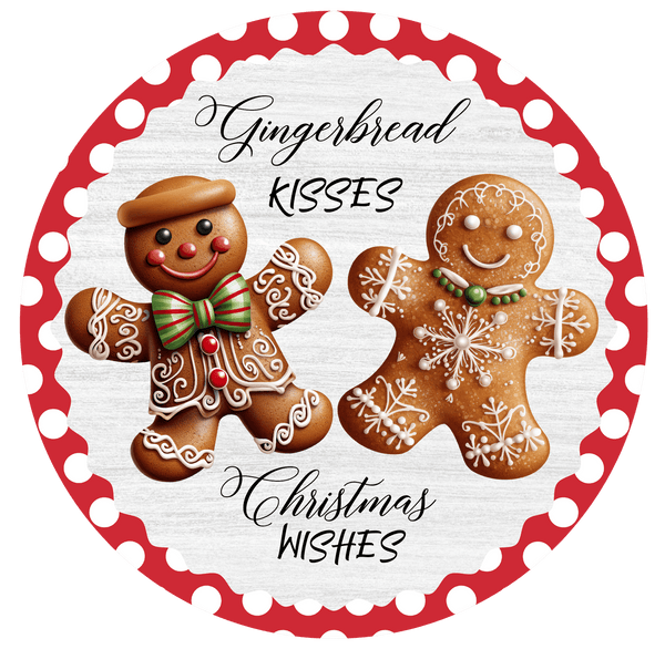 CHRISTMAS Metal Sign: GINGERBREAD CHRISTMAS WISHES - Wreath Accent - Made In USA BBCrafts.com