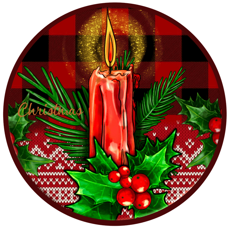 CHRISTMAS Metal Sign: RED CANDLE - Wreath Accent - Made In USA BBCrafts.com