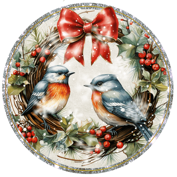 CHRISTMAS Metal Sign: WREATH BIRDS - Wreath Accent - Made In USA BBCrafts.com