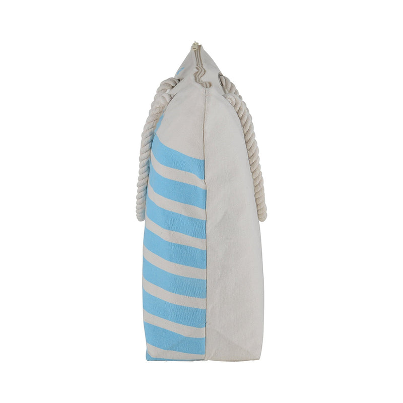 Canvas Beach Tote Bag - Baby Blue Striped - 21 Inch x 15 Inch - Women Swim Pool Bag Large Tote BBCrafts.com