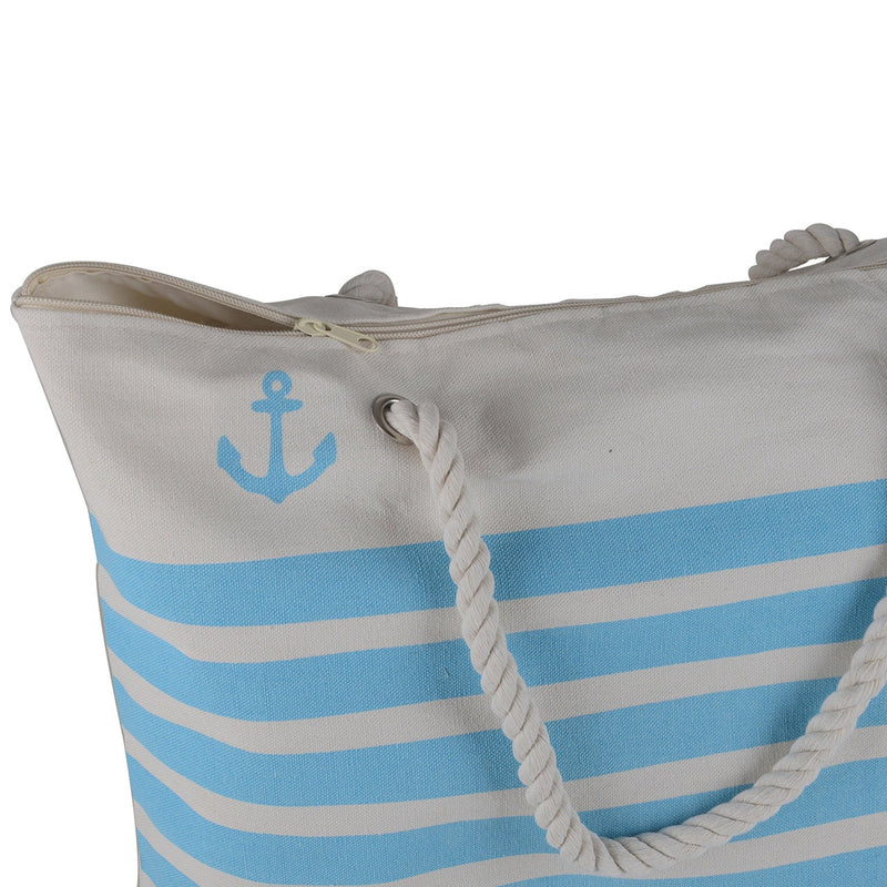 Canvas Beach Tote Bag - Baby Blue Striped - 21 Inch x 15 Inch - Women Swim Pool Bag Large Tote BBCrafts.com