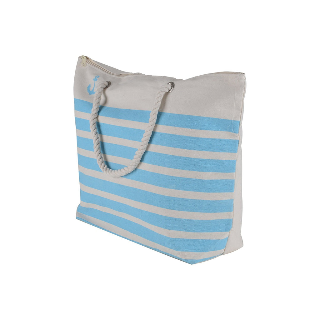 Canvas Beach Tote Bag - Baby Blue Striped - 21 Inch x 15 Inch - Women