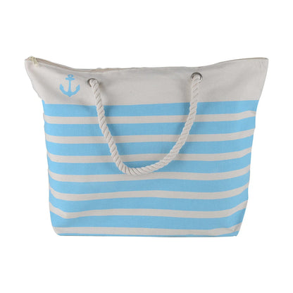 Women’s Beach Tote Bags Combo Set of 3 – Summer, Baby Blue Striped & Silver Fashion Large Canvas Pool & Travel Totes