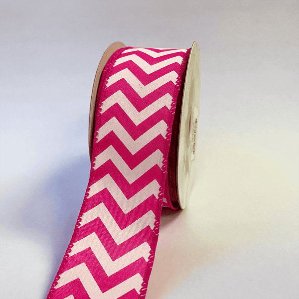 Chevron Print Satin Ribbon Fuchsia with White ( 1 - 1/2 Inch | 10 Yards ) BBCrafts.com