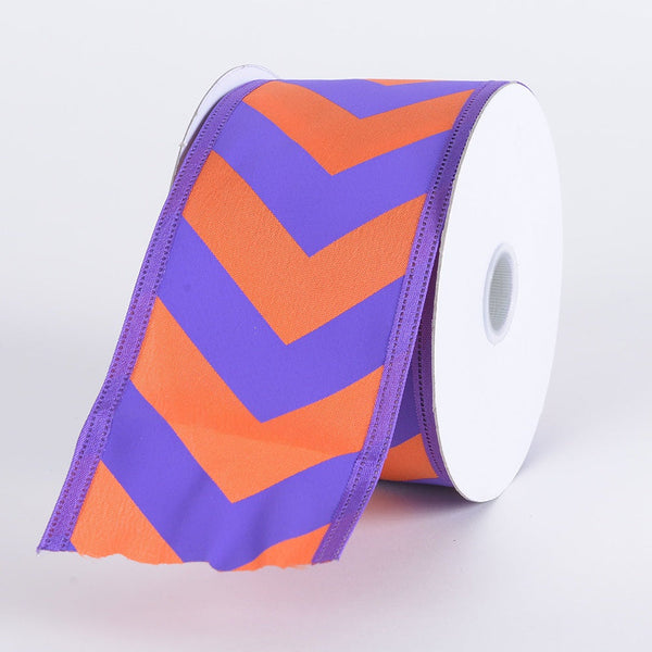 Chevron Print Satin Ribbon Purple with Orange ( 2 - 1/2 Inch | 10 Yards ) BBCrafts.com